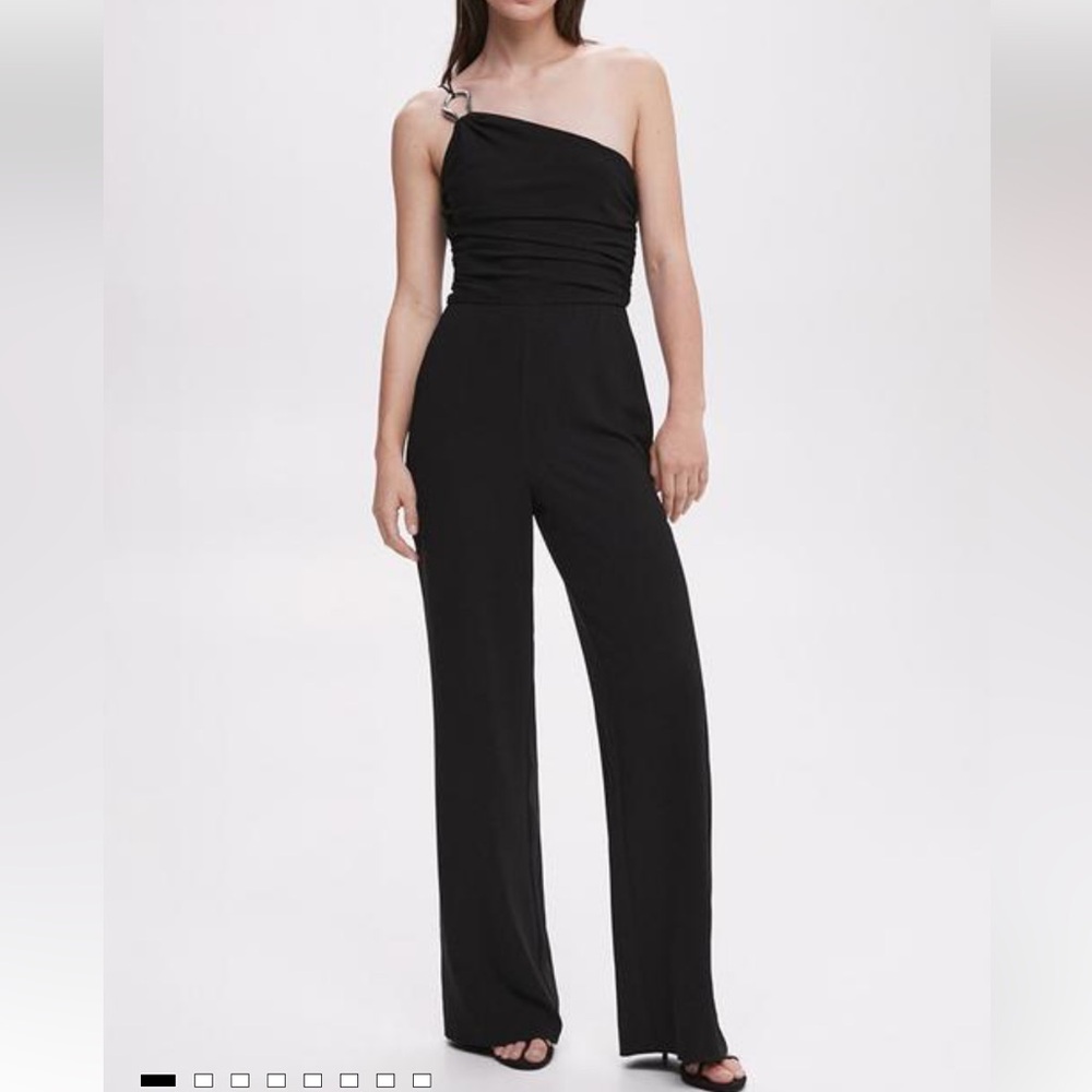 MANGO ARTEMIS Black Asymmetrical Metallic Detail Wide Leg Jumpsuit S